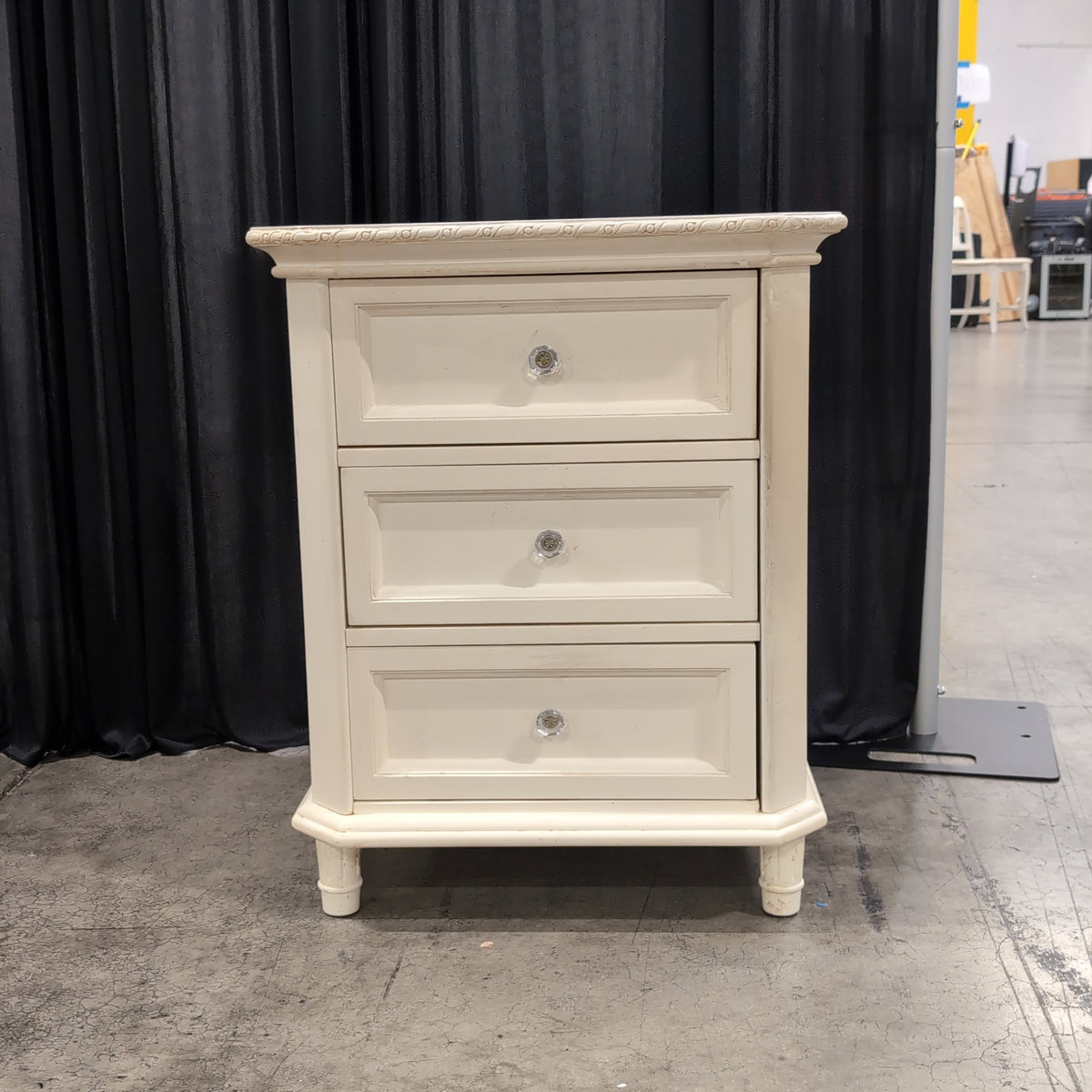 Simply Shabby Chic-Cream Wood Three-Drawer Nightstand with Crystal Knobs