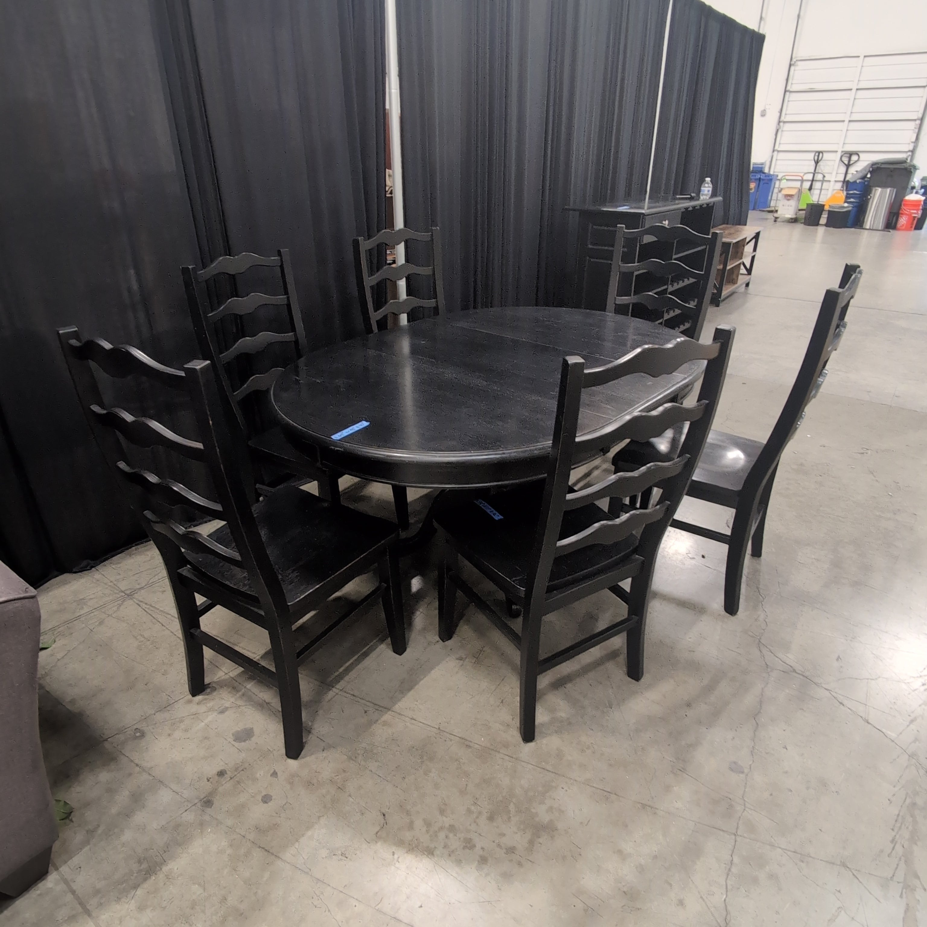 Round Pedestal Base Dining Table in Black Wood