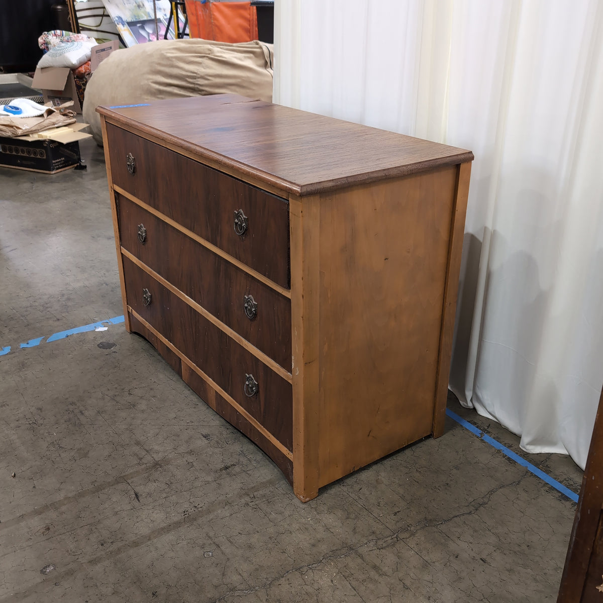 Vintage Style Wood Three-Drawer Dresser in Brown Stain
