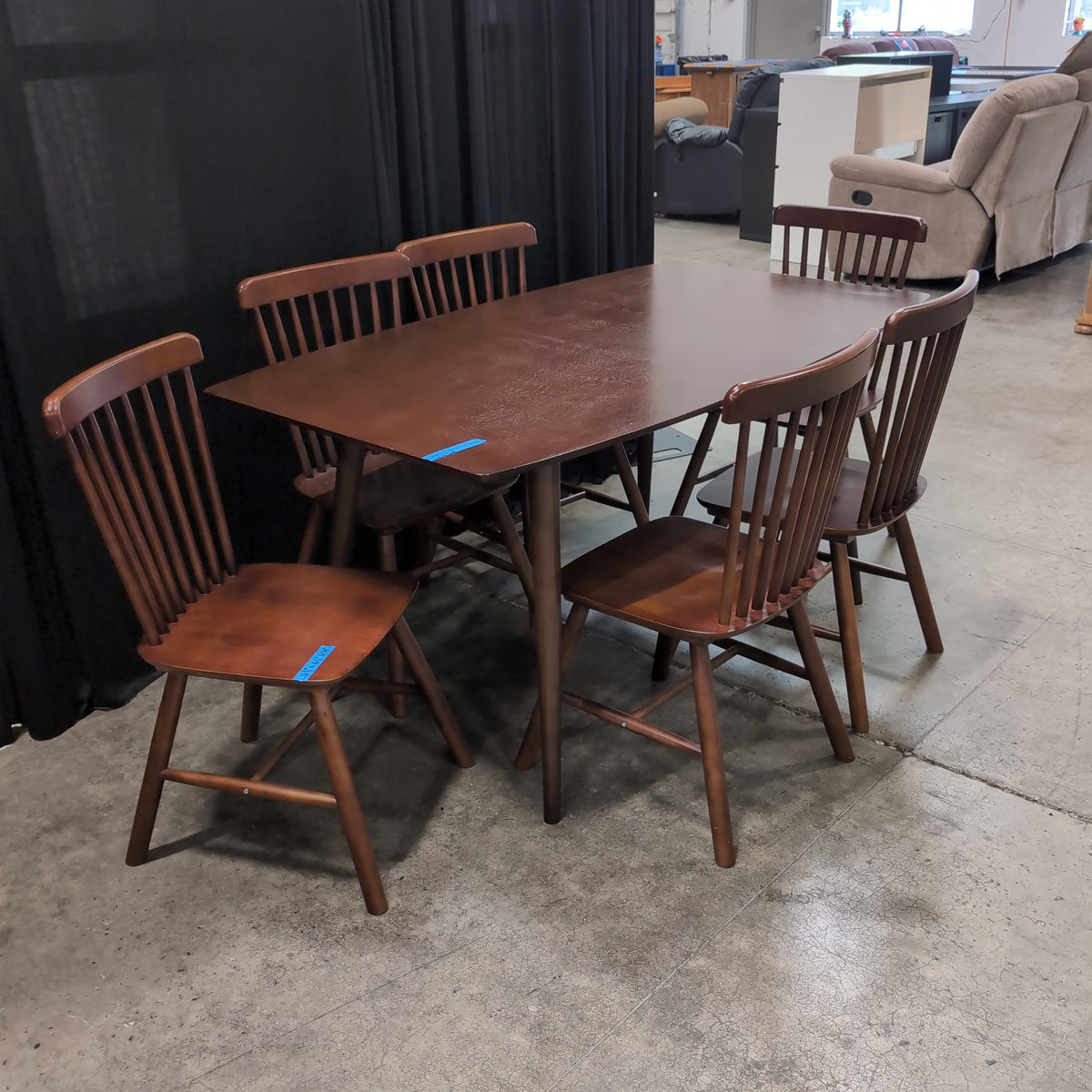 Dark Brown Wood Dining Table with Six Chairs