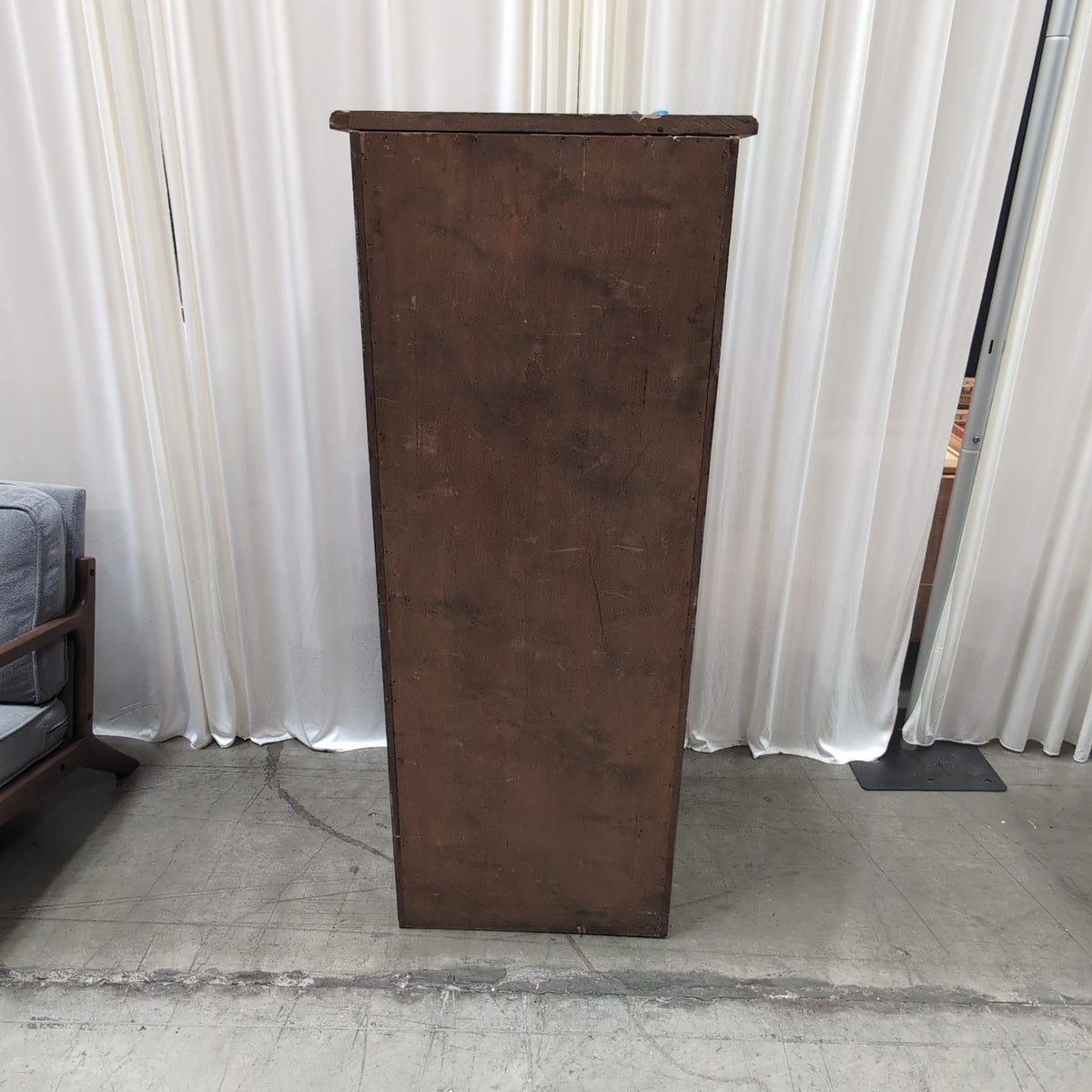 Medium Brown Wood Roll-Top Cabinet with Single Drawer