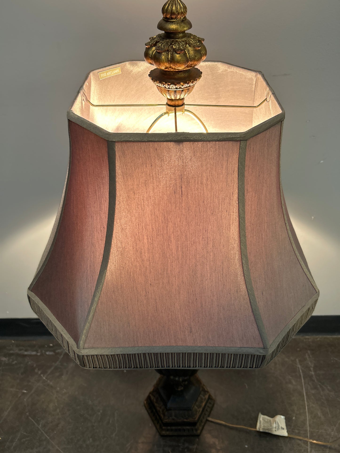 Antique-Style Metal Table Lamp with Mauve Lampshade