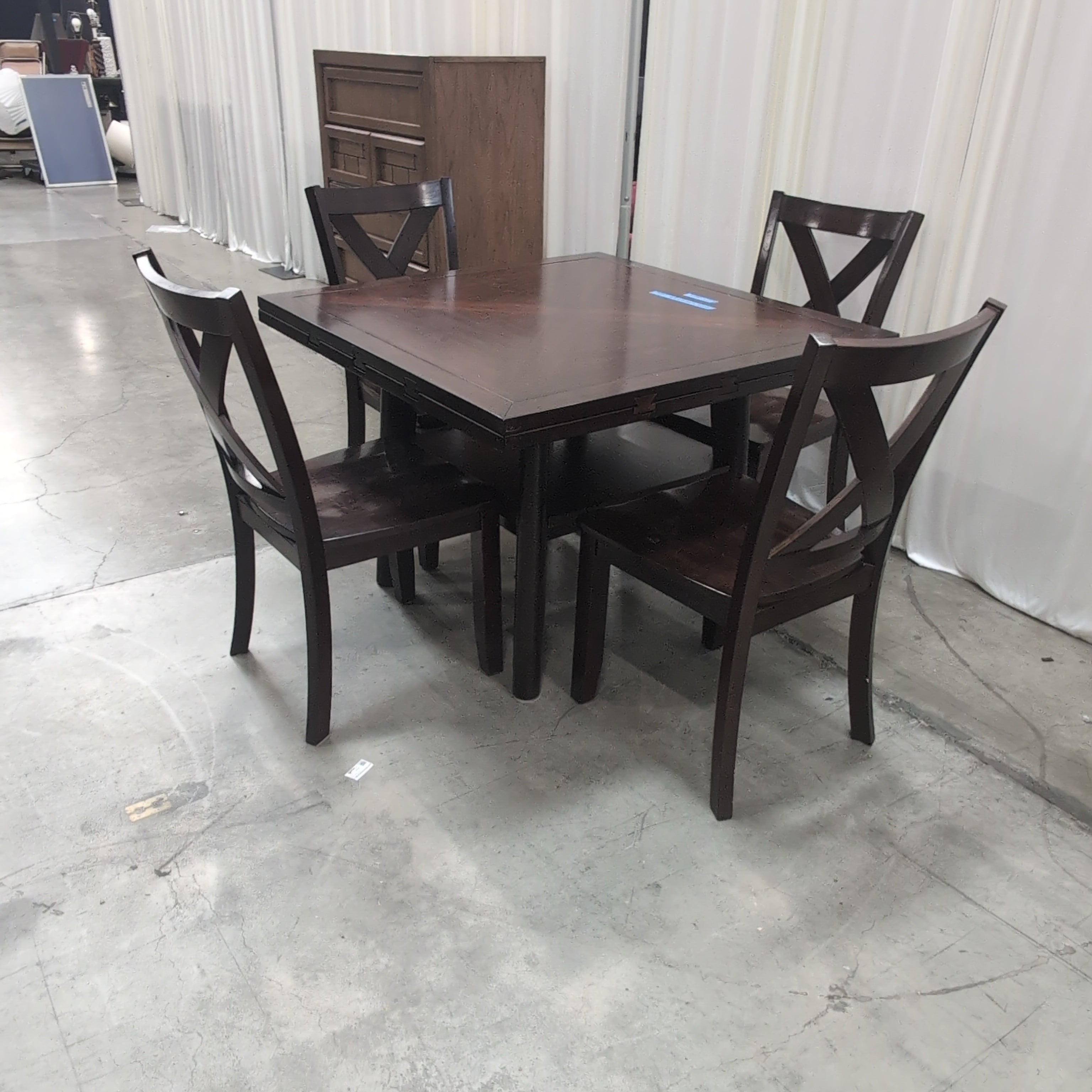 Dark Wood Square Dining Table with Four Chairs
