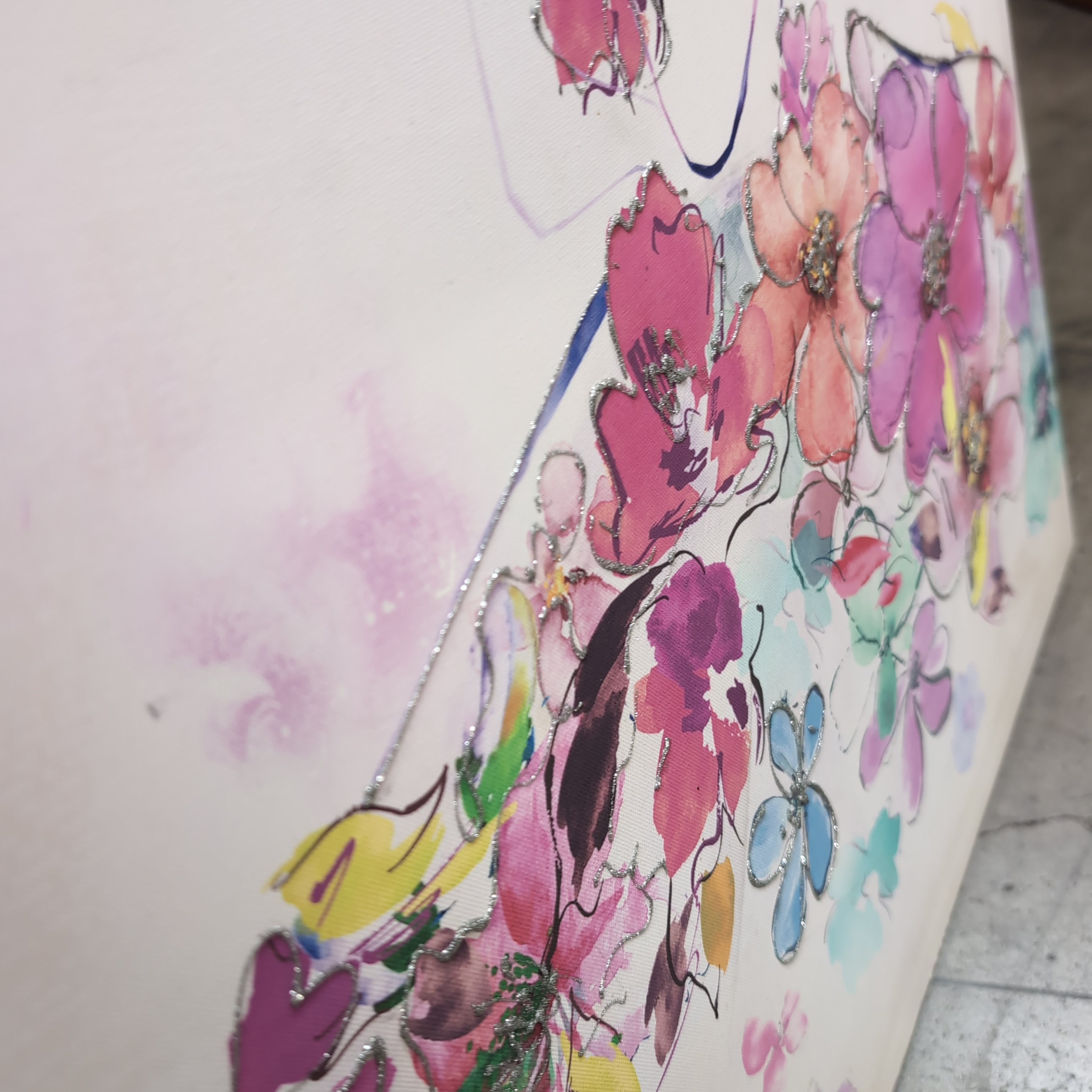 Modern Watercolor Style Woman Painting with Floral Dress