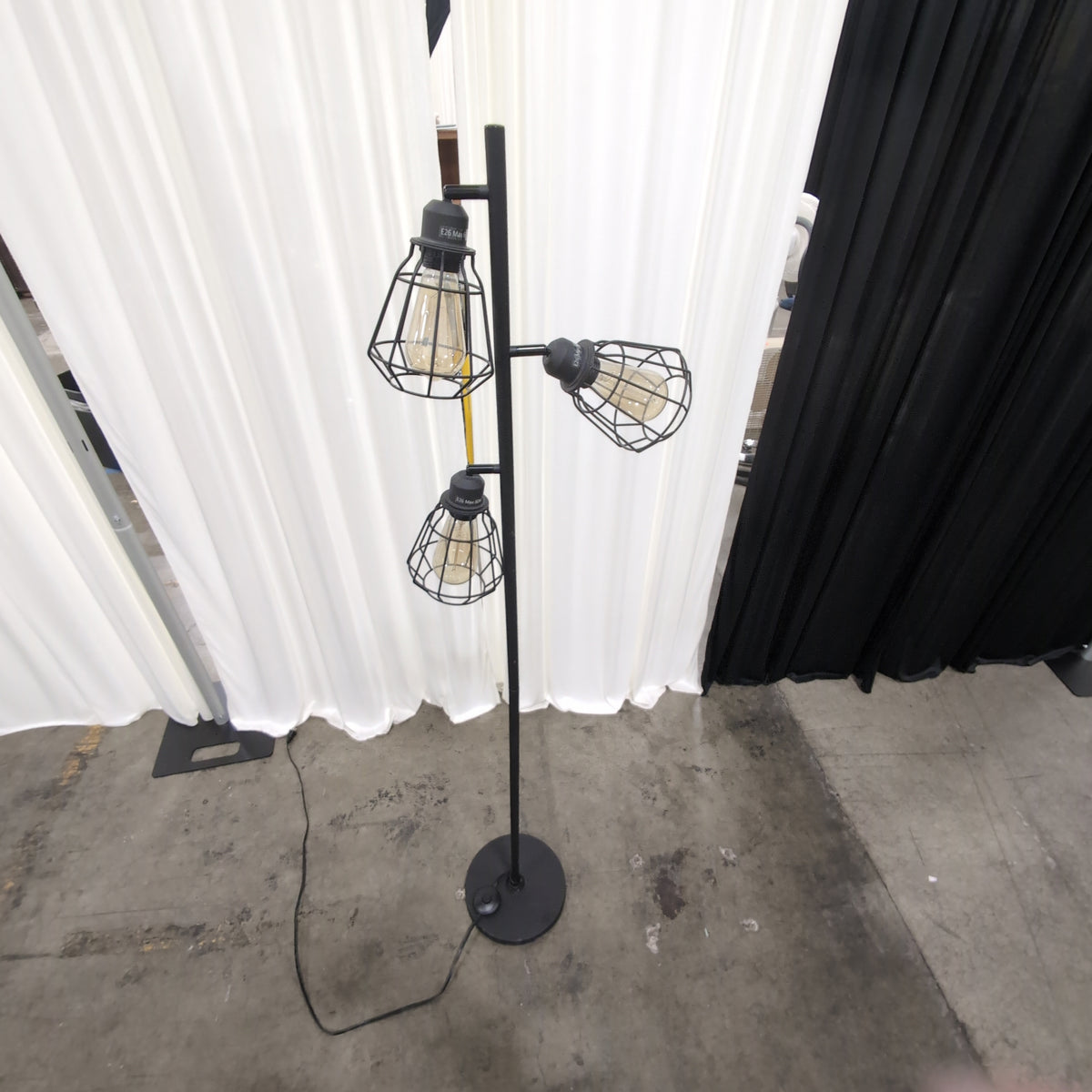 Industrial Black Metal Three-Light Floor Lamp