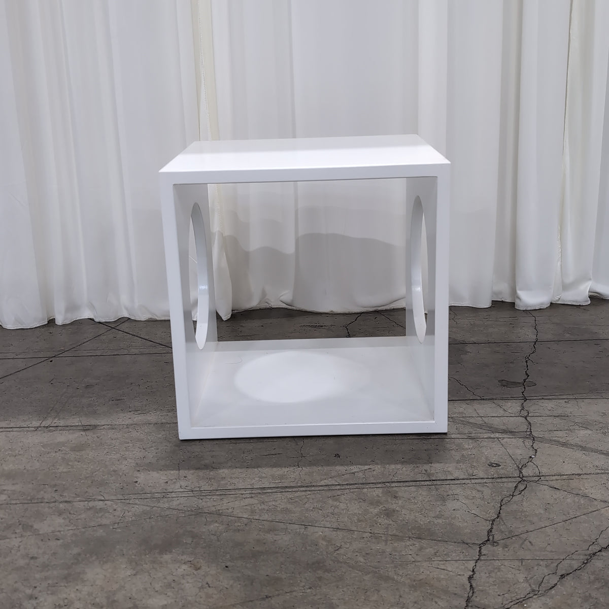 White Cube End Table with Circular Cutout