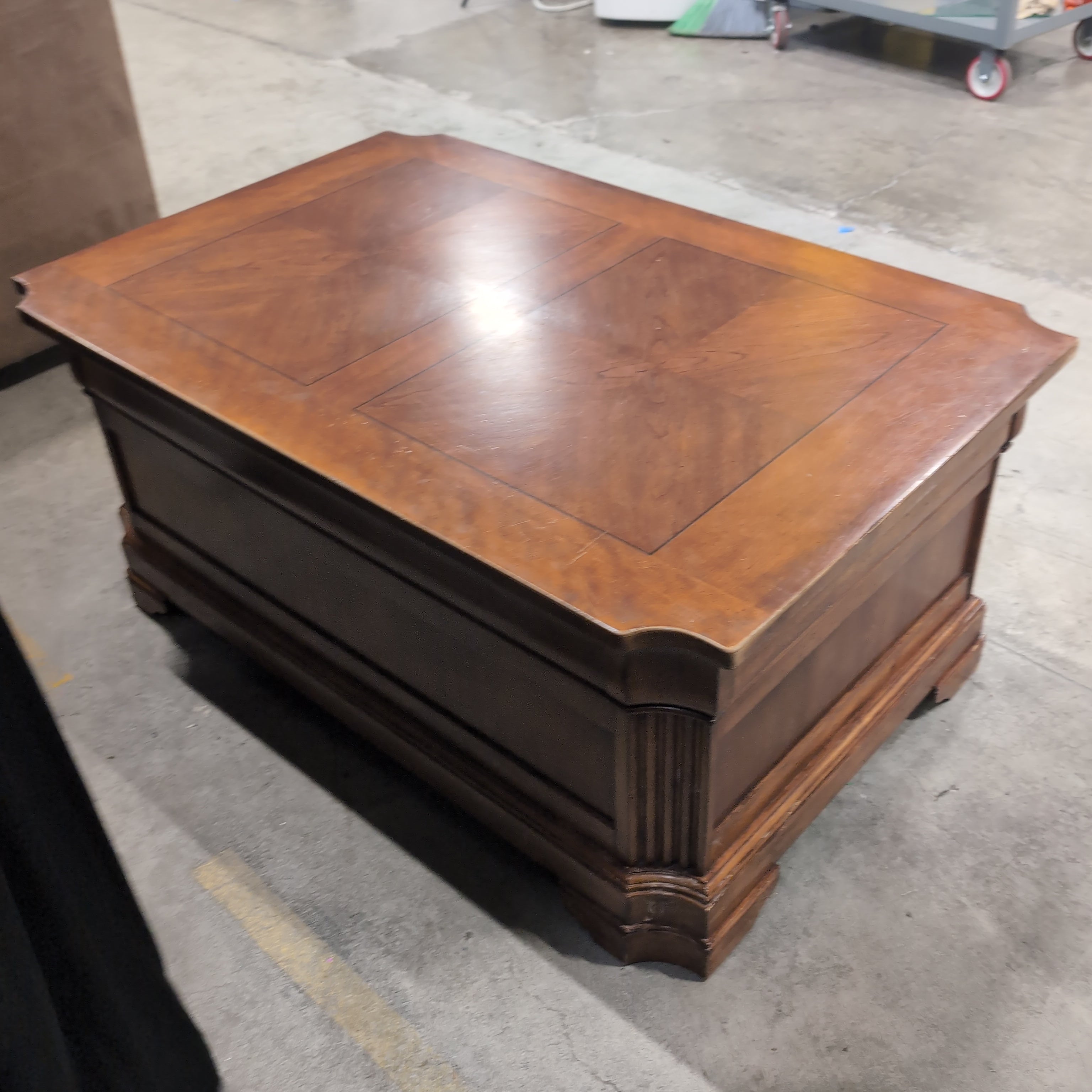 Traditional Brown Wood Coffee Table with Three Drawers