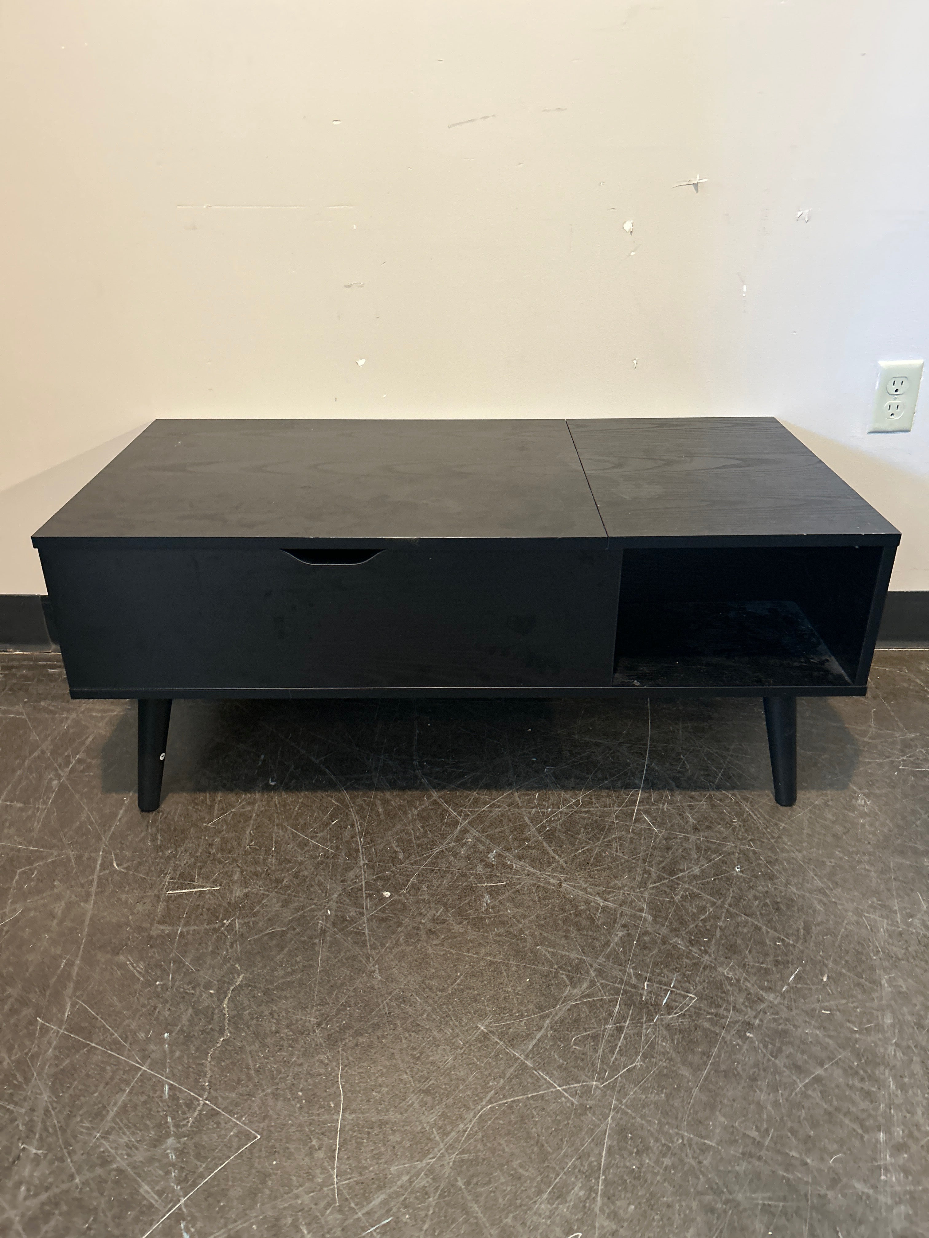 Modern Black Coffee Table with Drawer and Open Shelf