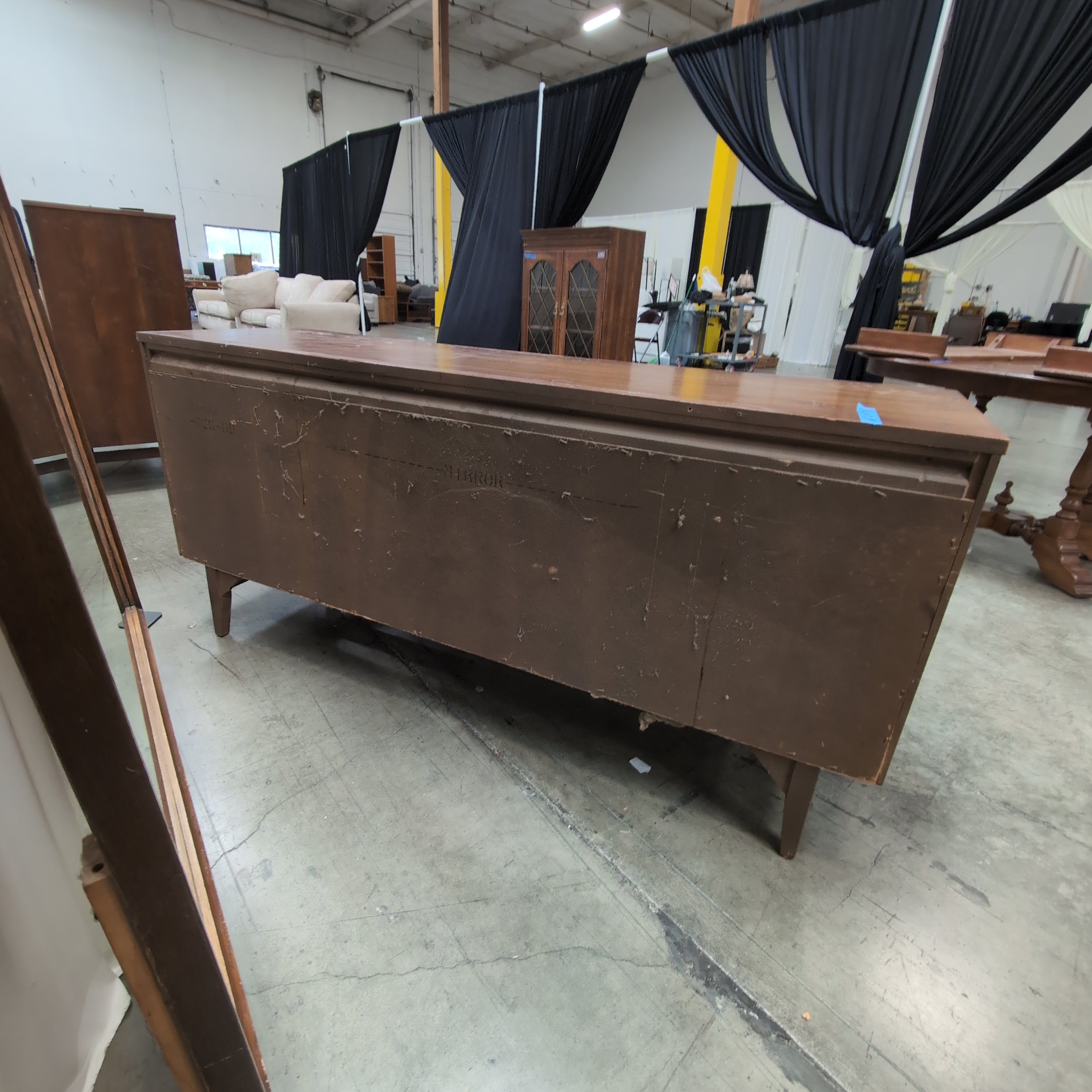 Mid-Century Modern Dark Wood Dresser with Matching Mirror