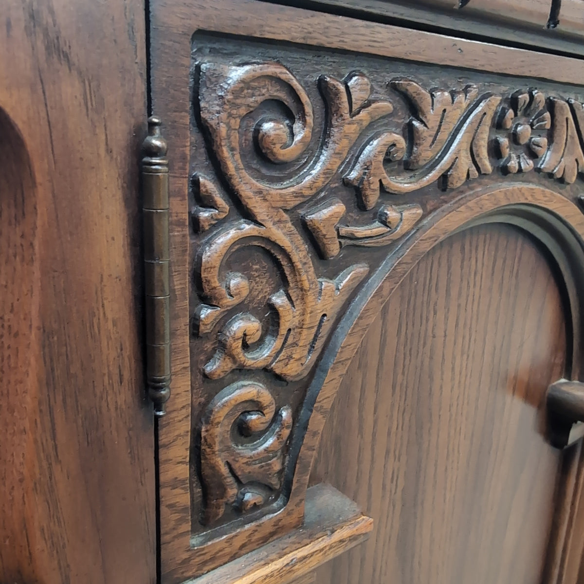 Dark Wood Carved Traditional Armoire with Ornate Hardware