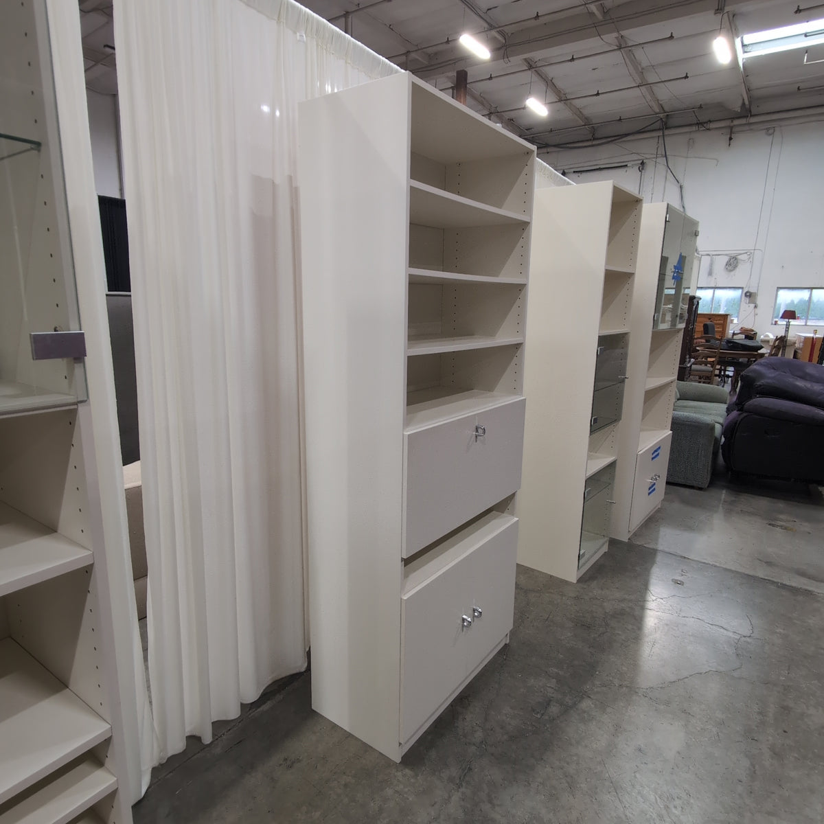Off-White Adjustable Shelf Bookcase with Storage