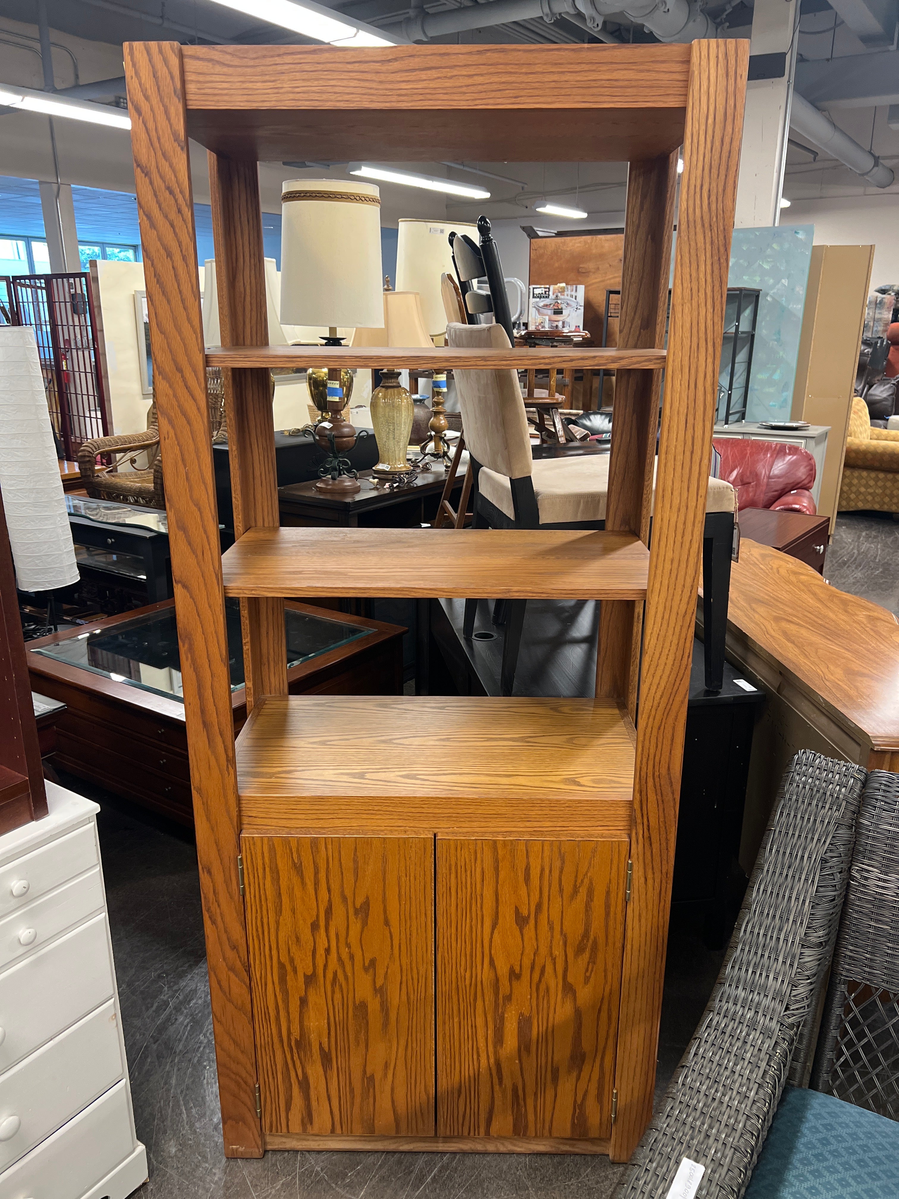Mid-Century Open Shelf Bookcase with Cabinet Storage