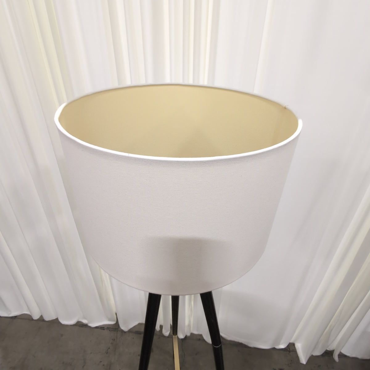 Black Tripod Floor Lamp with White Drum Shade
