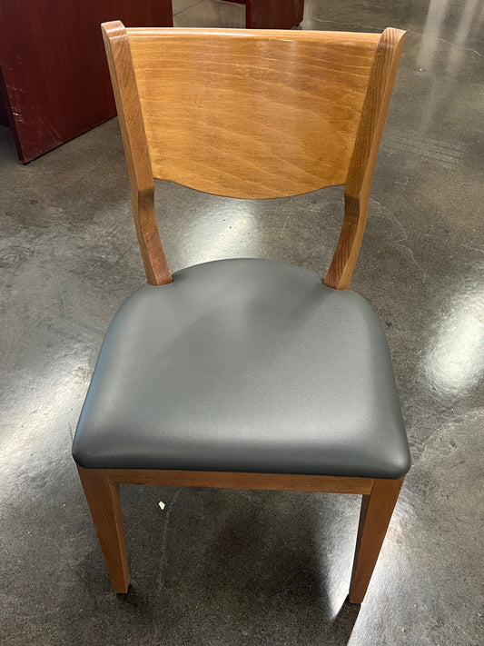 Dark Maple Barstool Chairs with Grey Leather Seat