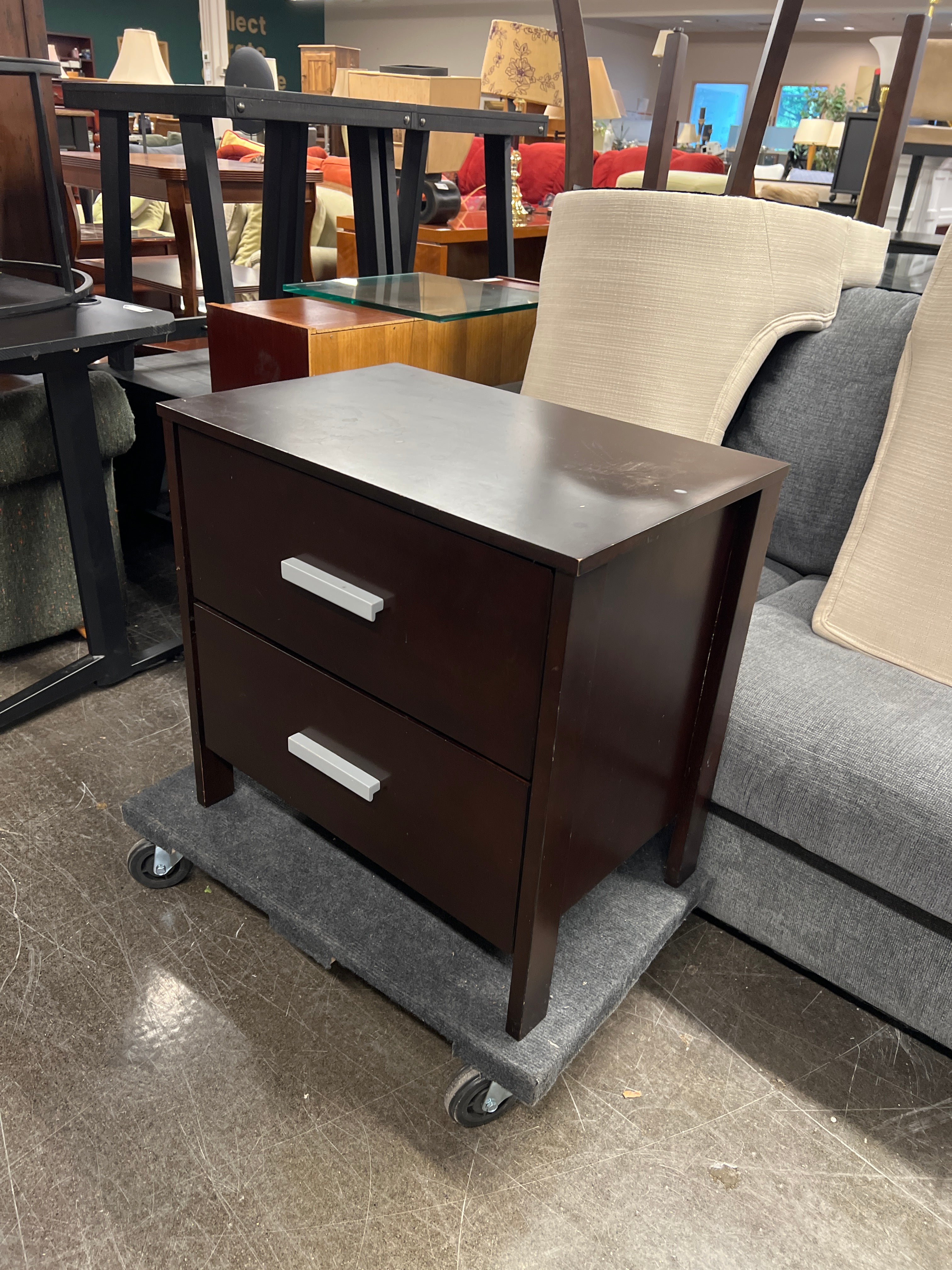 Black Night Stand with Silver Hardware