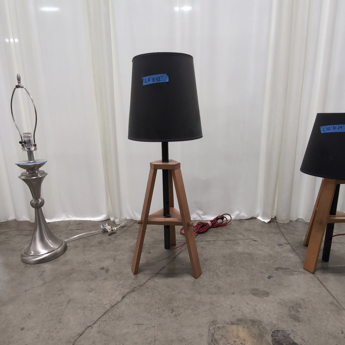 Adjustable Tripod Wood Floor Lamp with Black Shade
