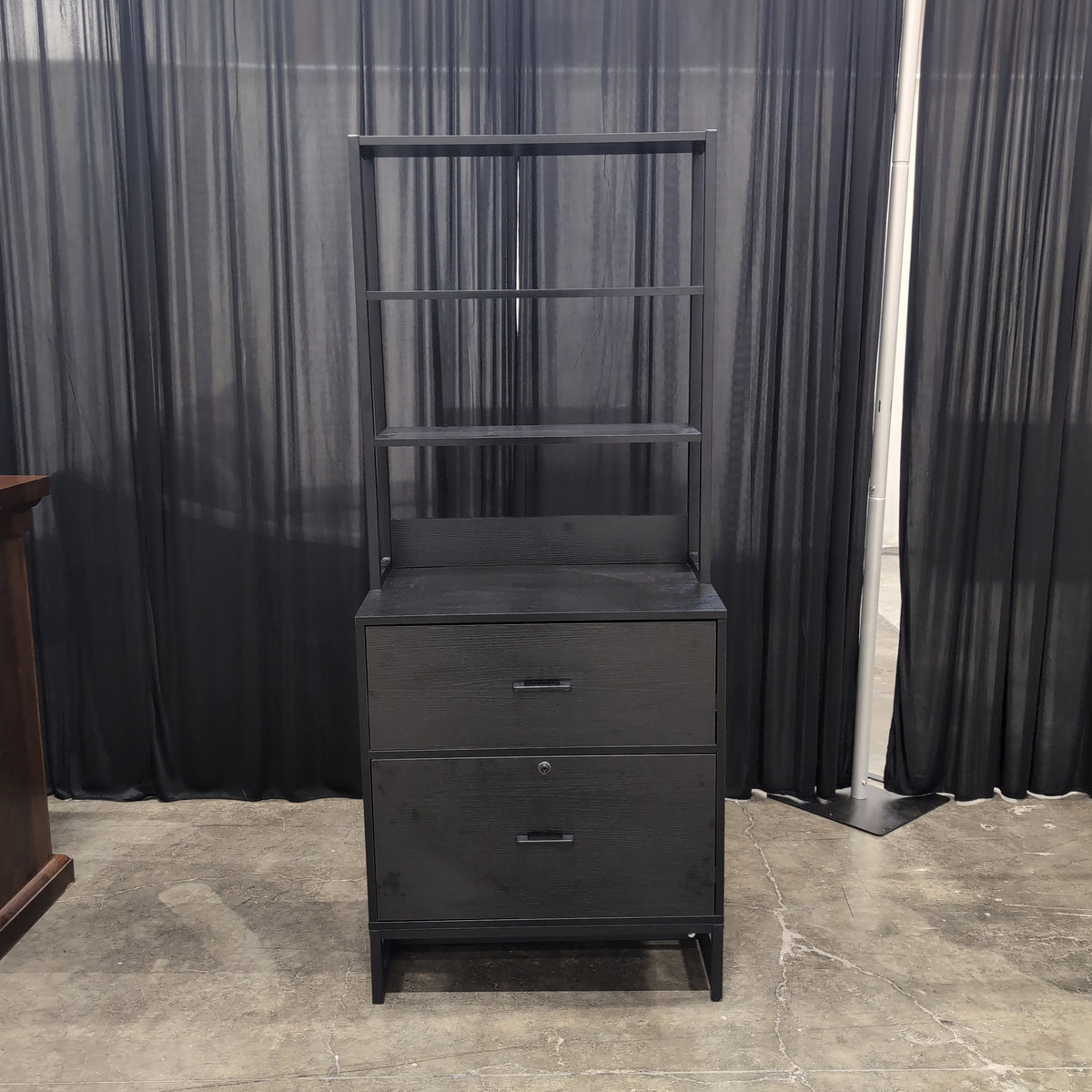 Black Metal Frame Bookcase with Two Drawers