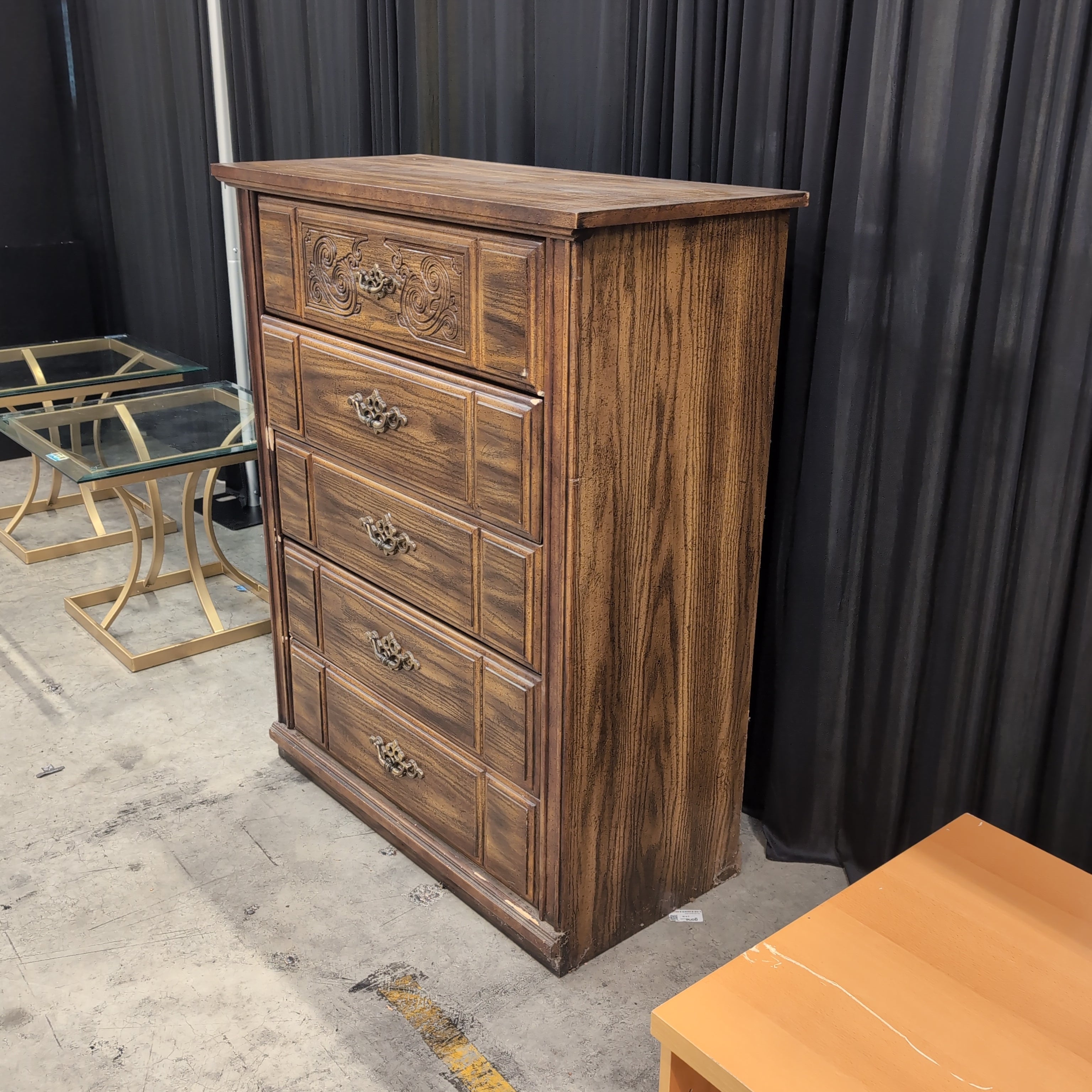 Traditional Brown Wood Five-Drawer Dresser