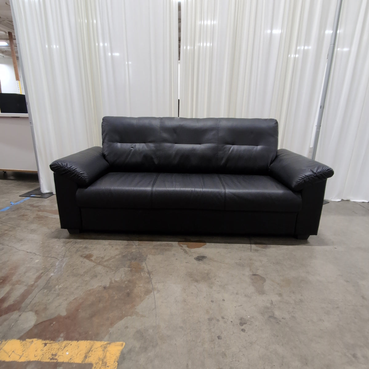 Black Faux Leather Tufted Back Couch