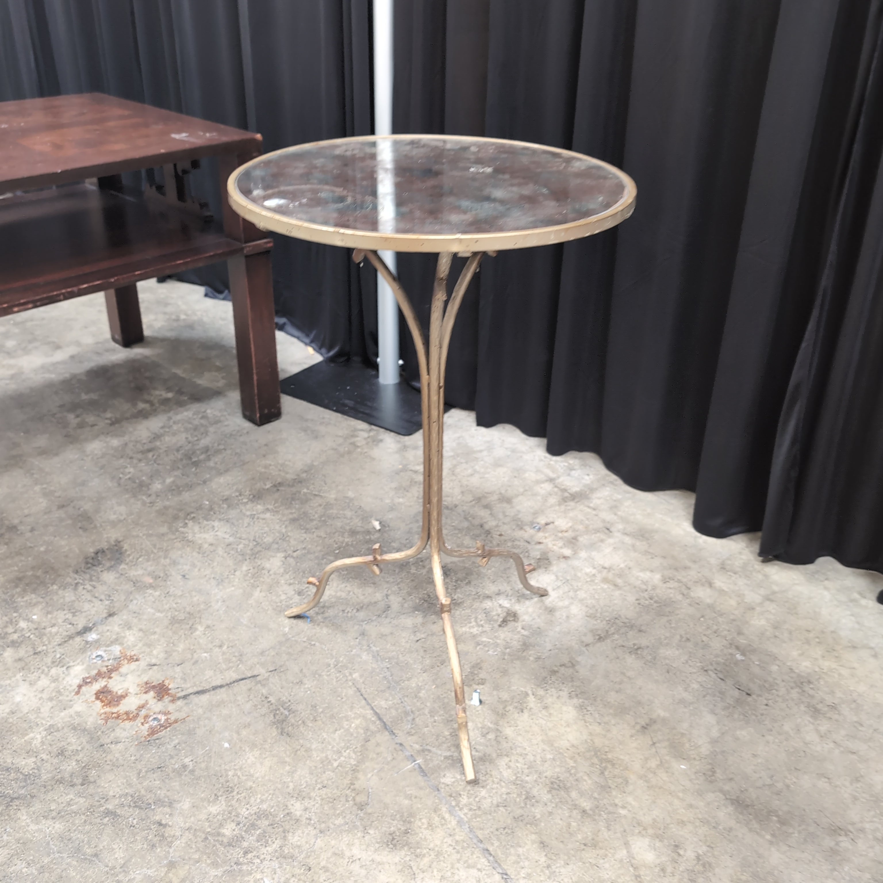 Round Green Glass Top End Table with Branch Legs
