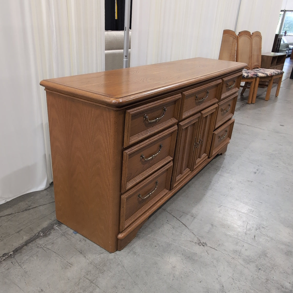 Traditional Wood Dresser with Center Cabinet Doors