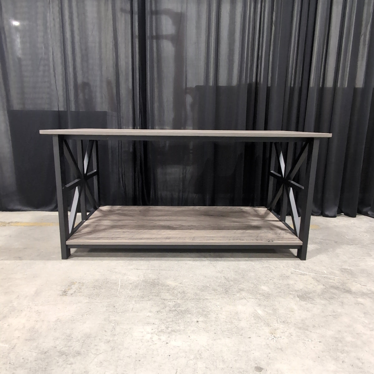 Industrial Style Black Metal Console Table with Wood Look Top