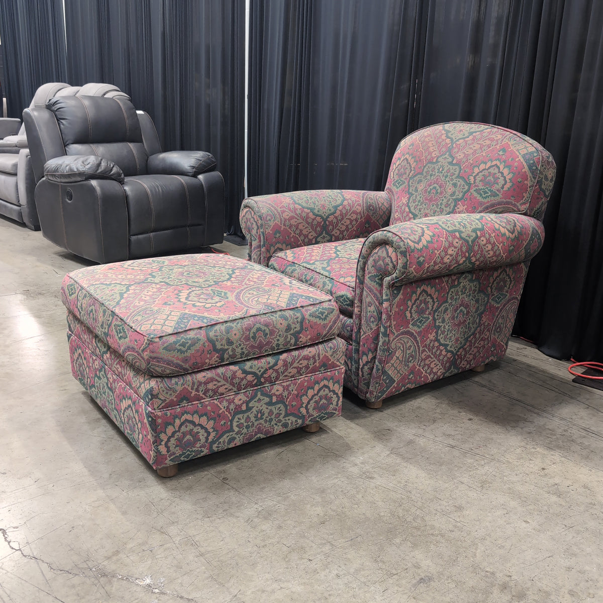 Burgundy Green Paisley Patterned Club Chair