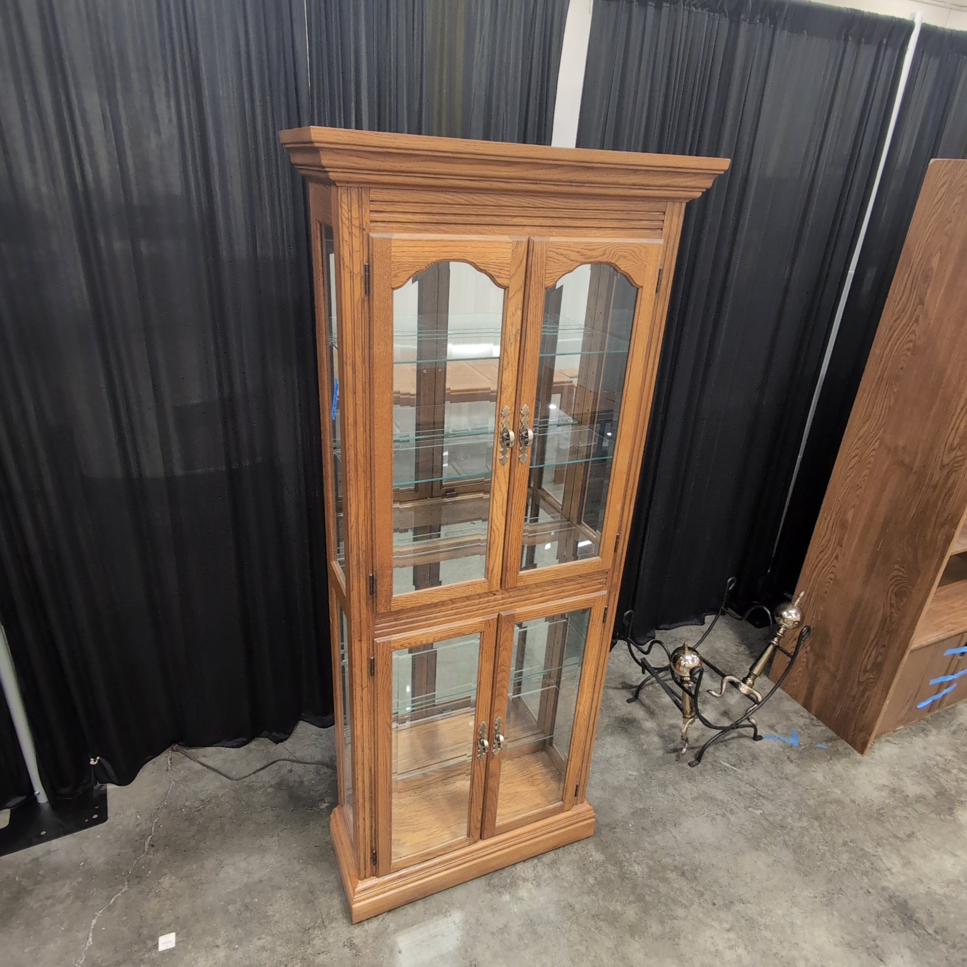 Traditional Medium Oak Wood China Cabinet with Ornate Hardware