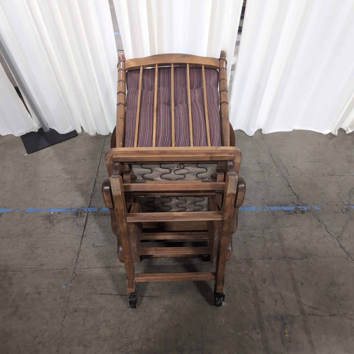 Traditional Wood Glider Rocking Chair with Striped Fabric