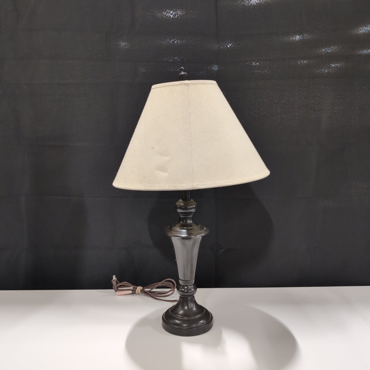 Traditional Dark Bronze Table Lamp with Tan Shade