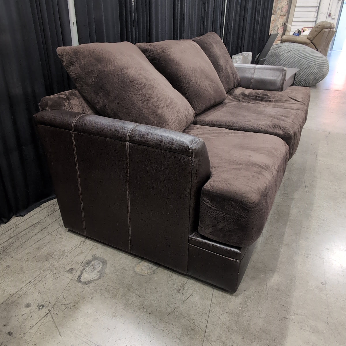 Brown Microfiber Couch with Glass Panel