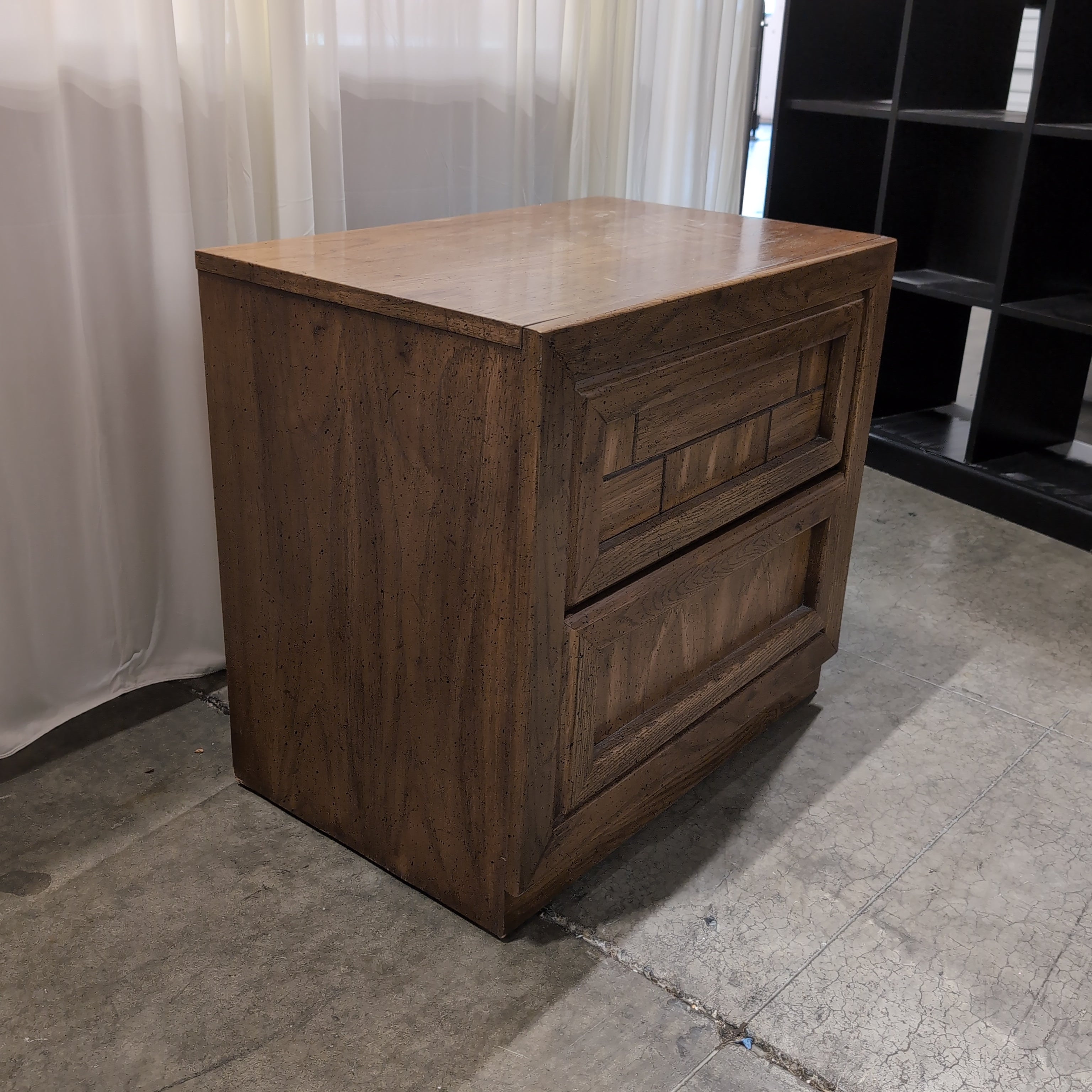 Medium Brown Wood Two-Drawer Nightstand