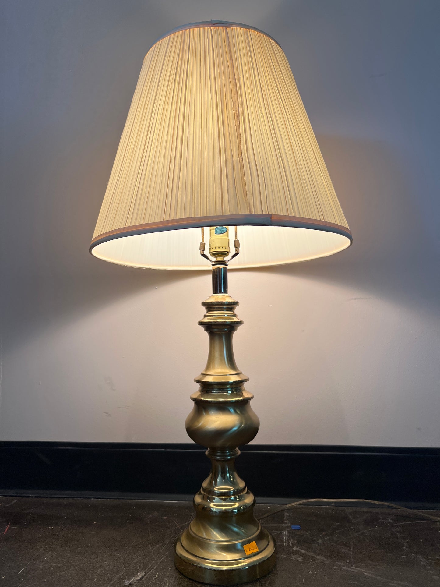 Brass Tone Traditional Table Lamp with Pleated Shade