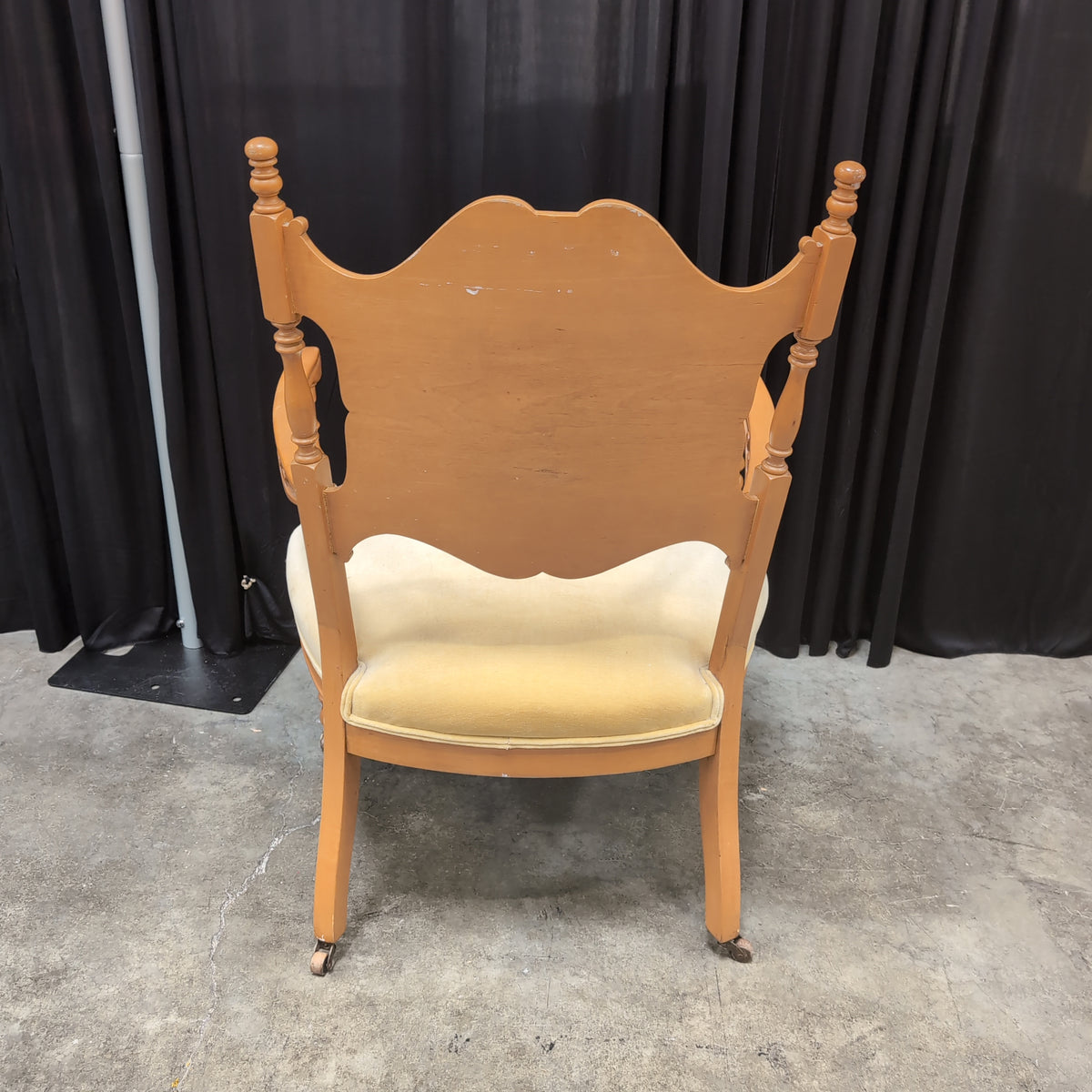 Vintage Style Carved Wood Accent Chair in Yellow Velvet