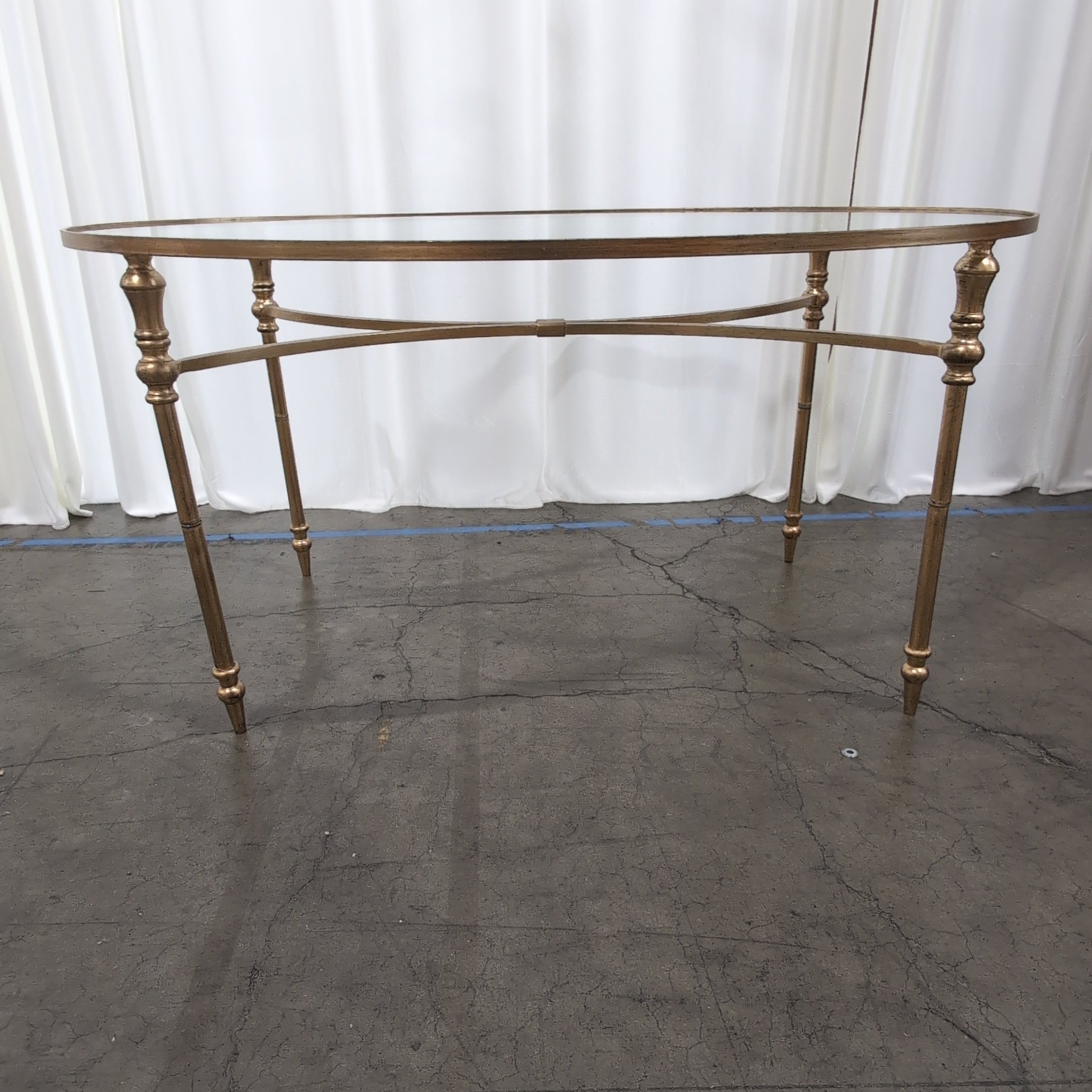 Oval Glass Top Gold-Tone Metal Coffee Table