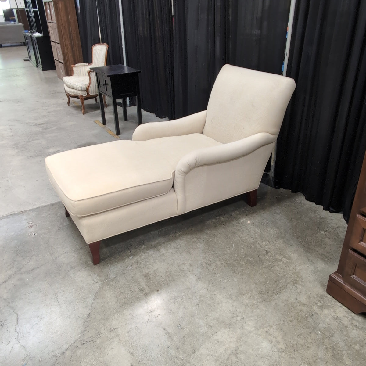 Beige Upholstered Chaise Lounge with Rolled Arms
