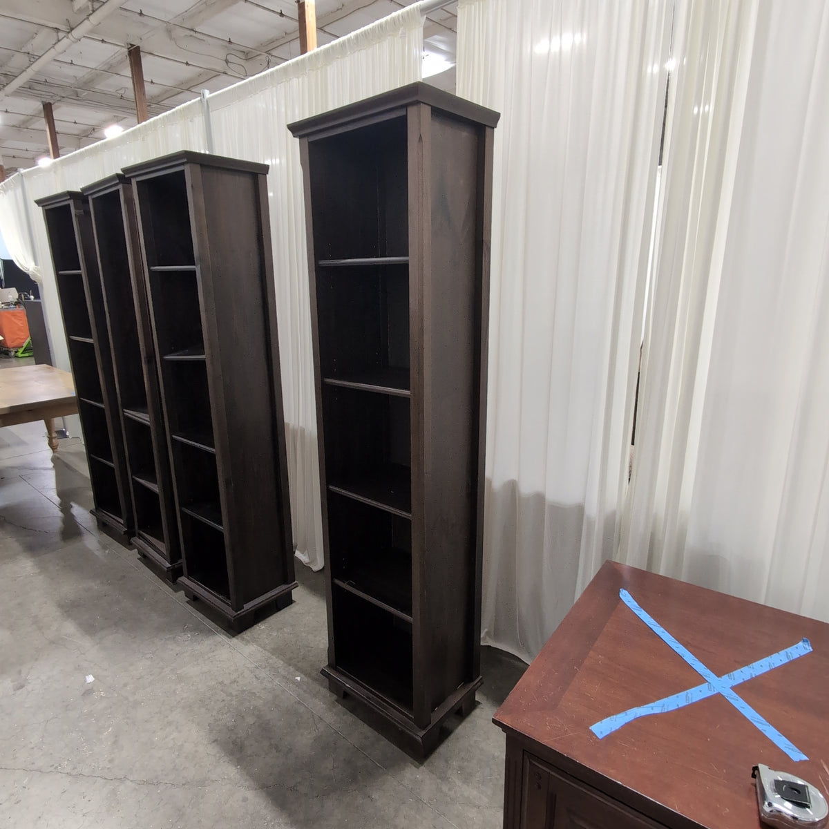 Dark Wood Five-Shelf Bookcase with Crown Molding
