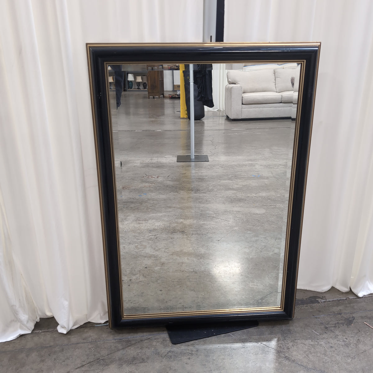 Rectangular Black Frame Mirror with Gold Trim