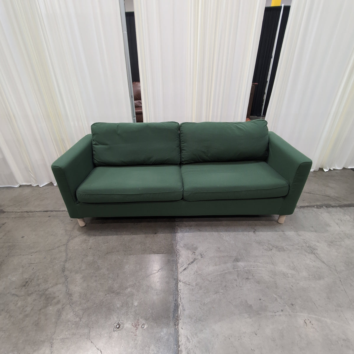 IKEA-Simple Green Fabric Couch with Square Arms