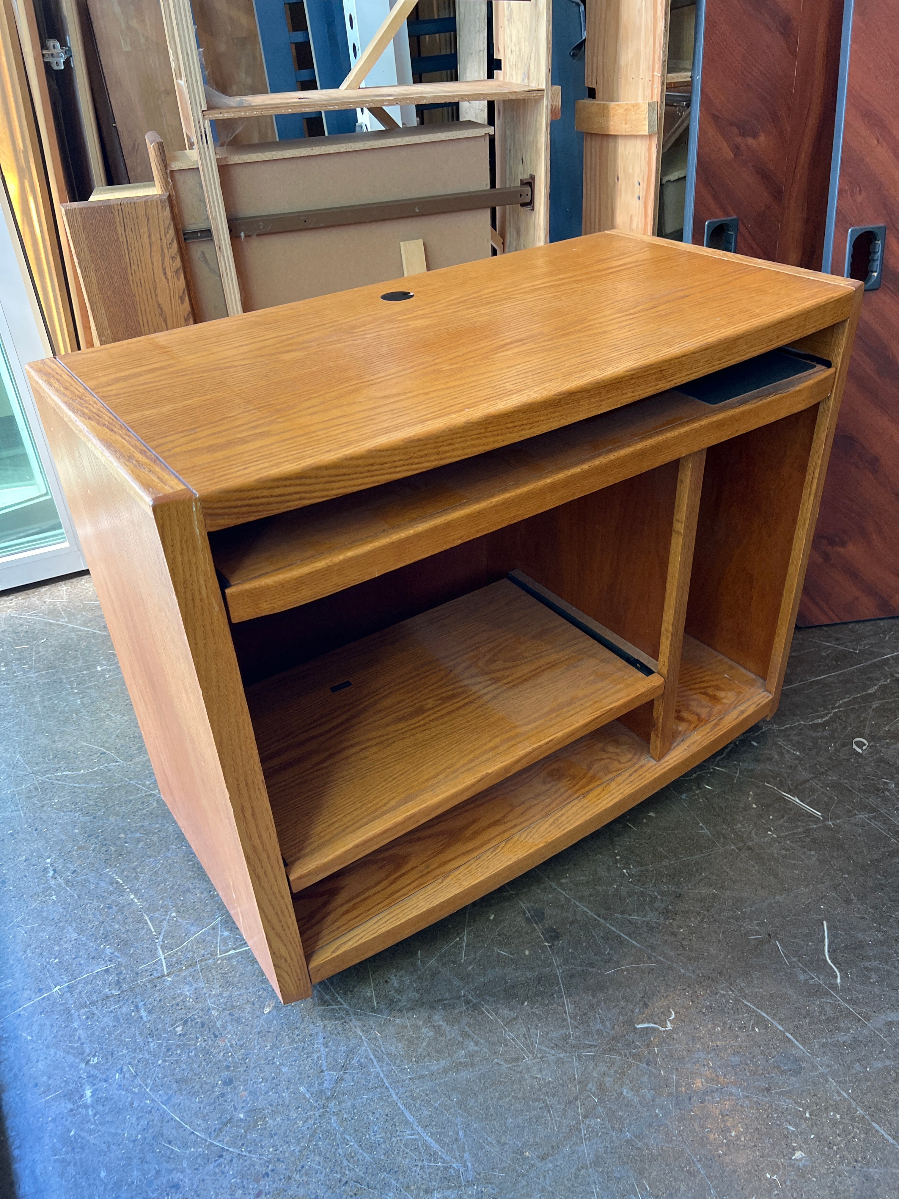 Oak Media Stand with Adjustable Shelves