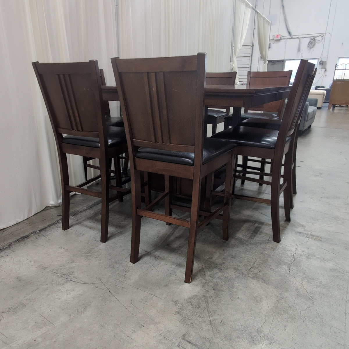 Counter-Height Wood Dining Table with Black Upholstered Chairs