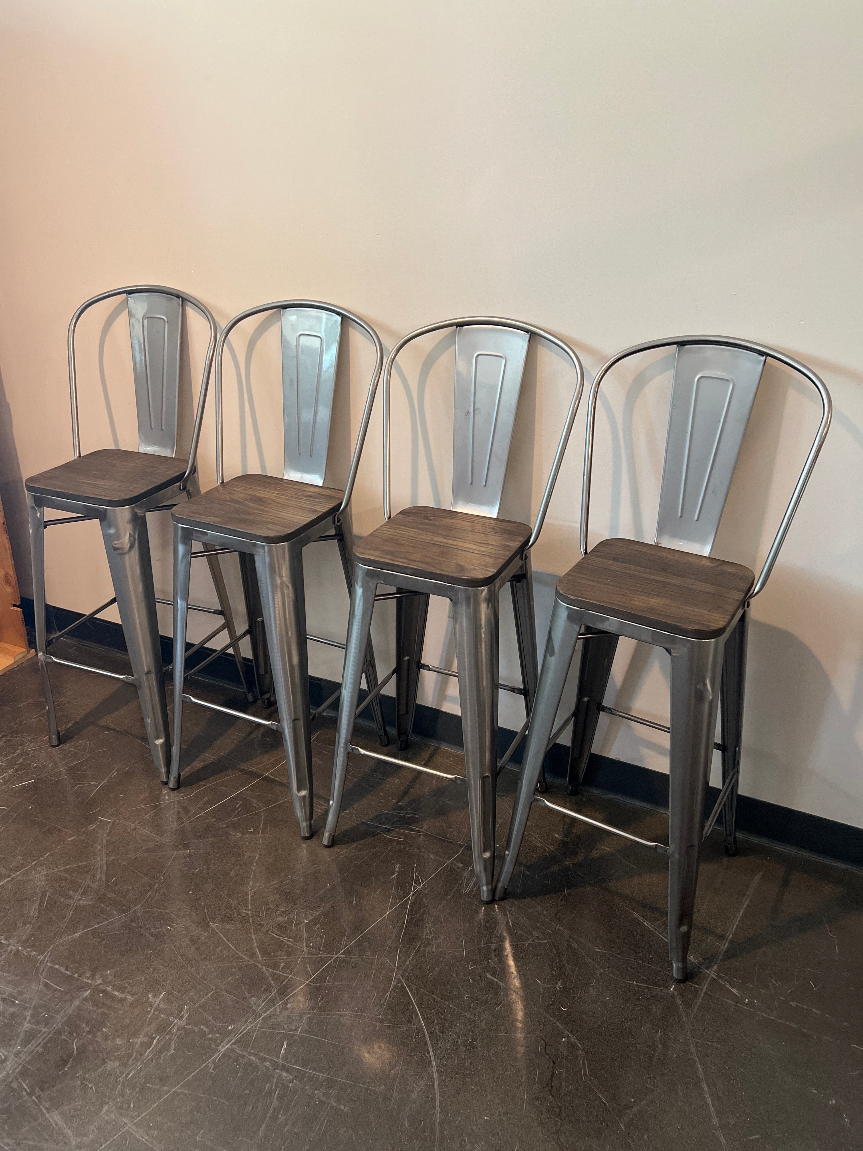 Industrial Metal Bar Stool with Wood Seat