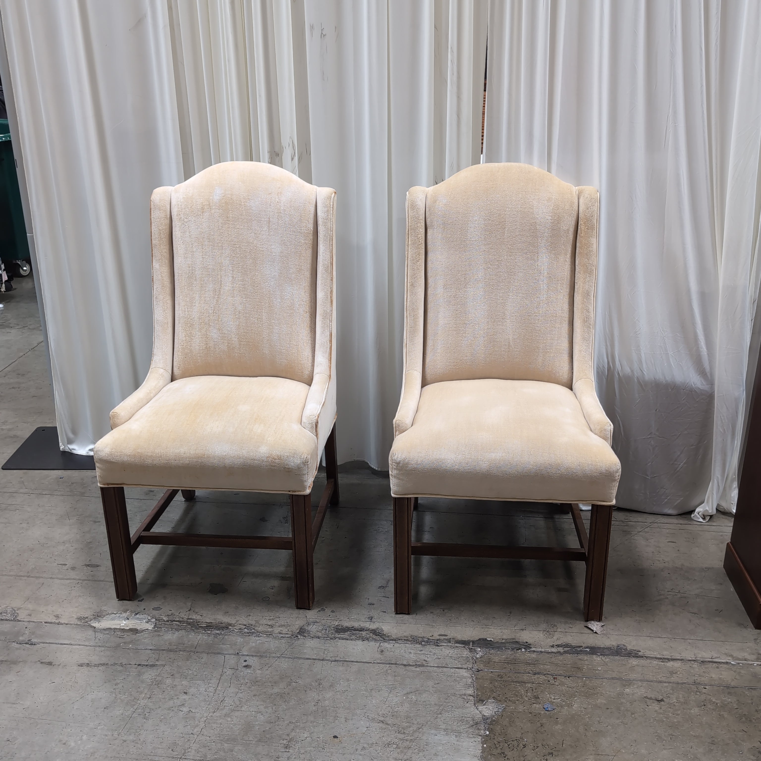 Wingback Style Upholstered Dining Chair in Beige Fabric