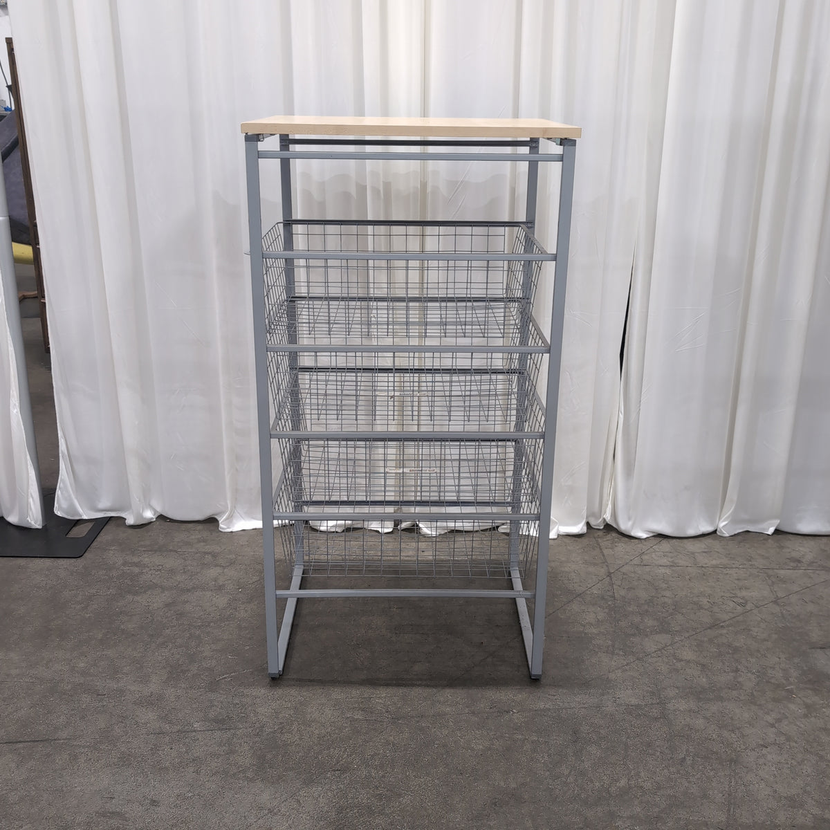 Light Wood Top Nightstand with Two Wire Baskets