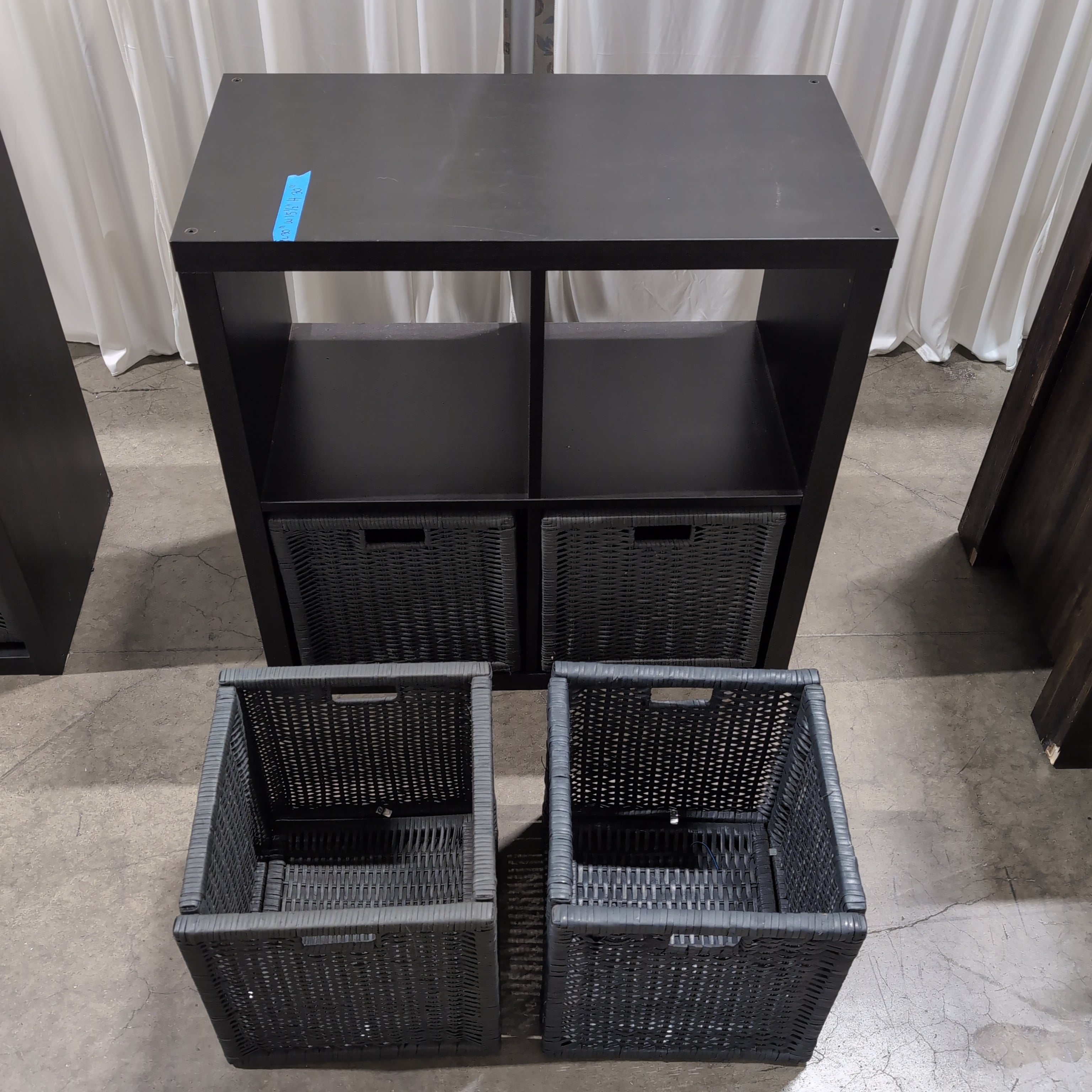 Dark Brown Four-Cube Storage Unit with Woven Baskets