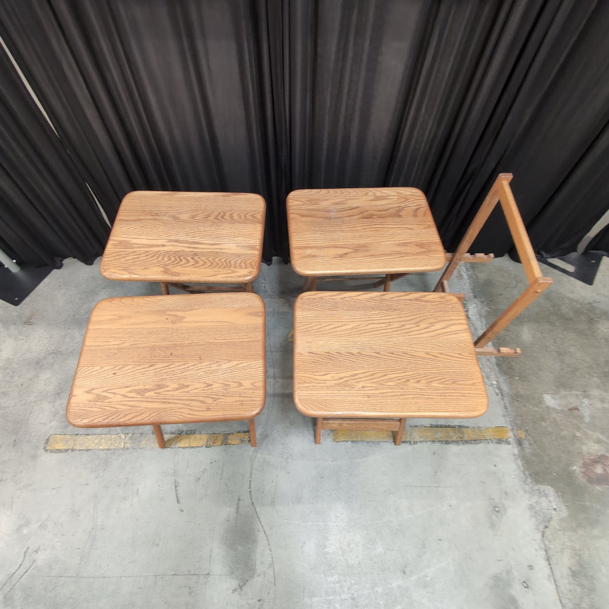 Natural Wood Folding TV Tray Set with Stand