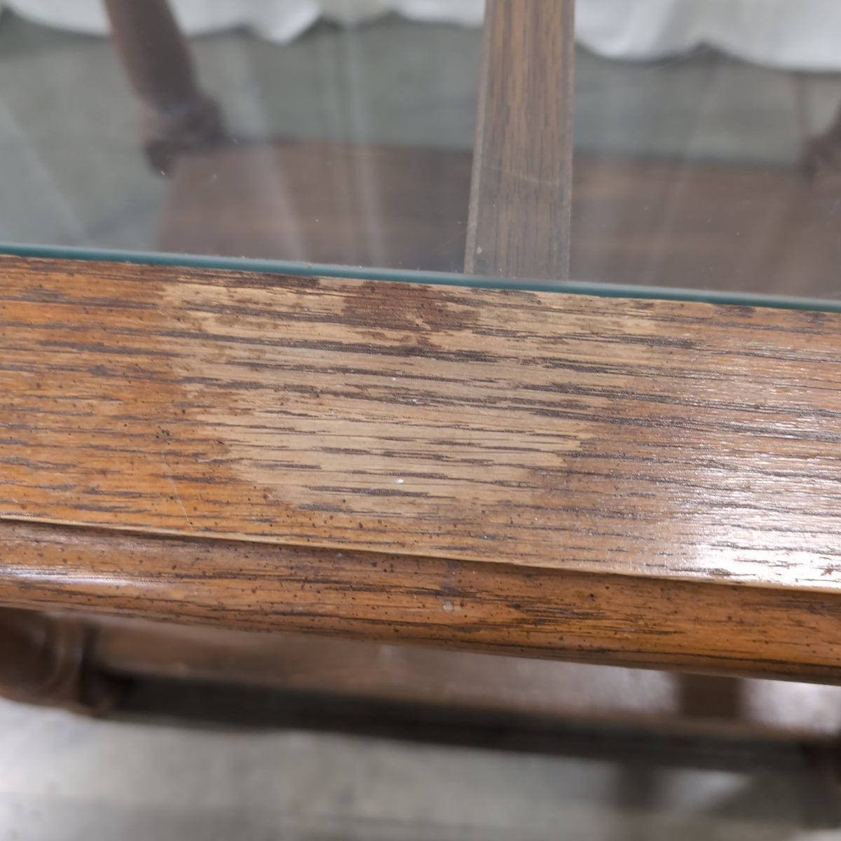 Medium Brown Wood End Table with Glass Top