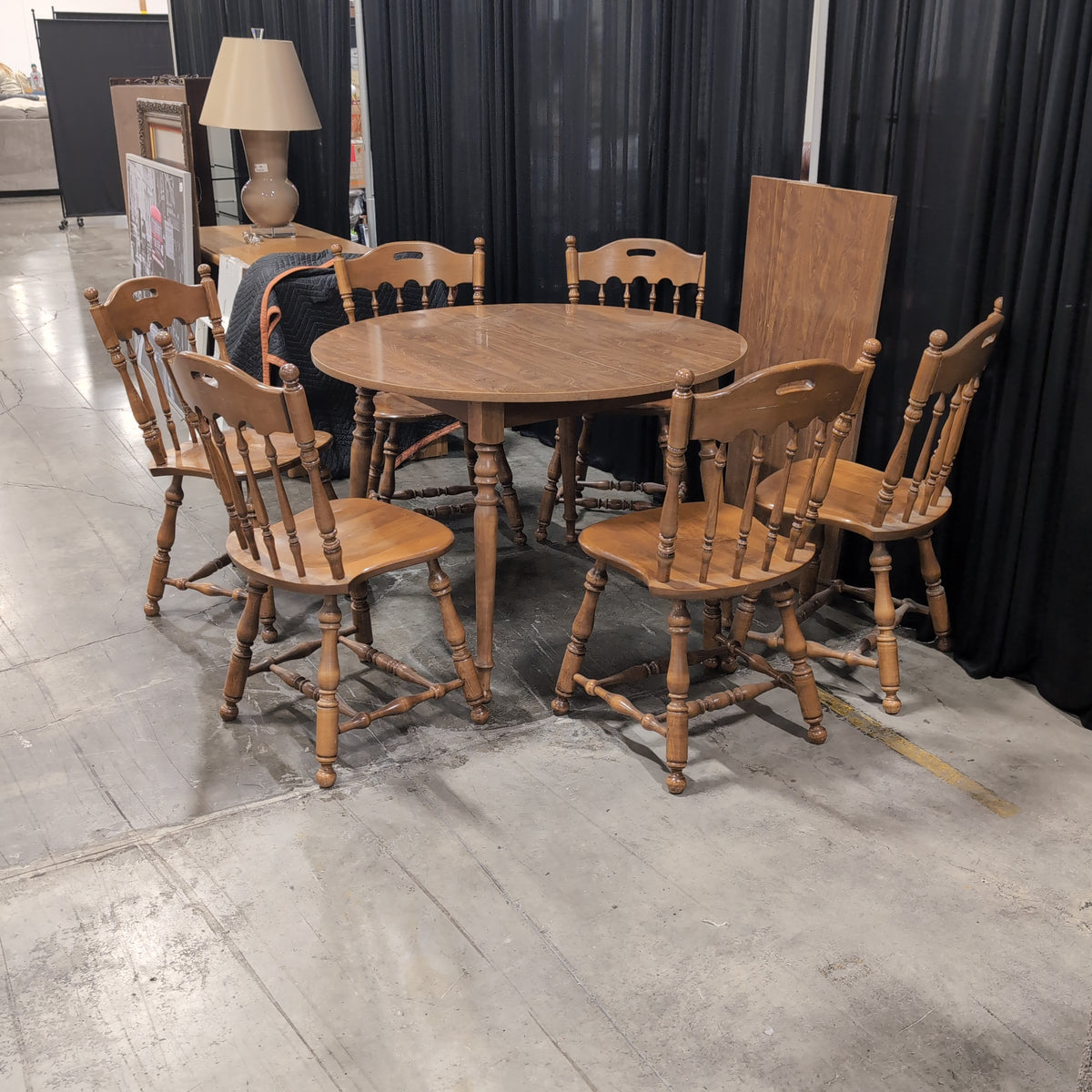 Light Wood Drop Leaf Dining Table and Six Chairs