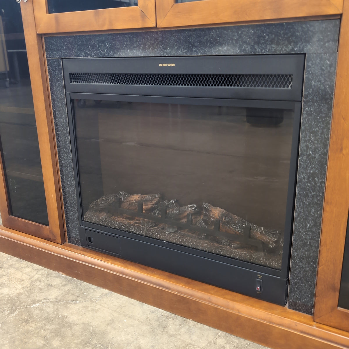 Medium Brown Wood TV Stand with Electric Fireplace