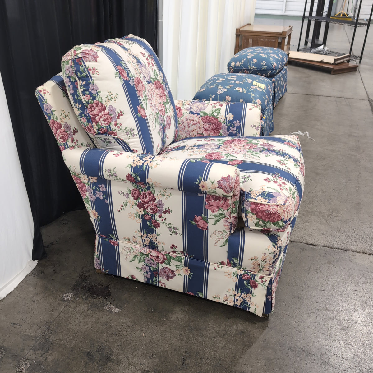 Traditional Floral Striped Upholstered Armchair